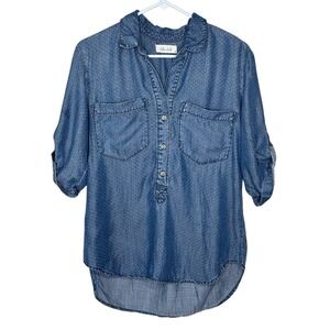 Bella Dahl 100% Tencel Light Denim Button Shirt MEDIUM Soft Chambray Blue Top